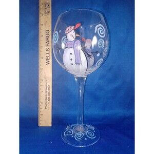 Hand Painted Snowmen Wine Glass Christmas Holiday Snowman - 10 by 3 Inches cute